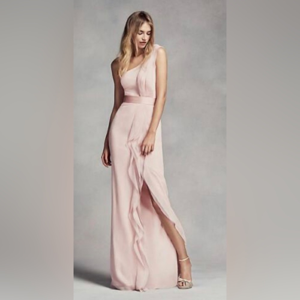 White by Vera Wang one shoulder wine colored chiffon gown. Size 8. Not pink